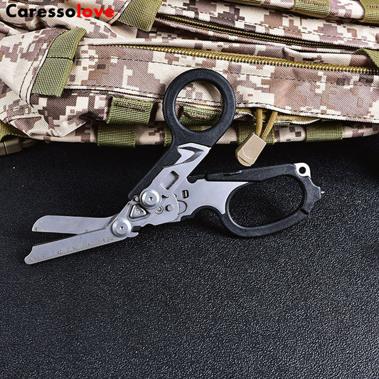 6-in-1 Foldable Emergency Scissors All Purpose Heavy Duty, Stainless Steel Collapsible Multifunction Scissors, With Strap Cutter and Glass Breaker, Outdoor Multitools Fishing Camping Shears Tools