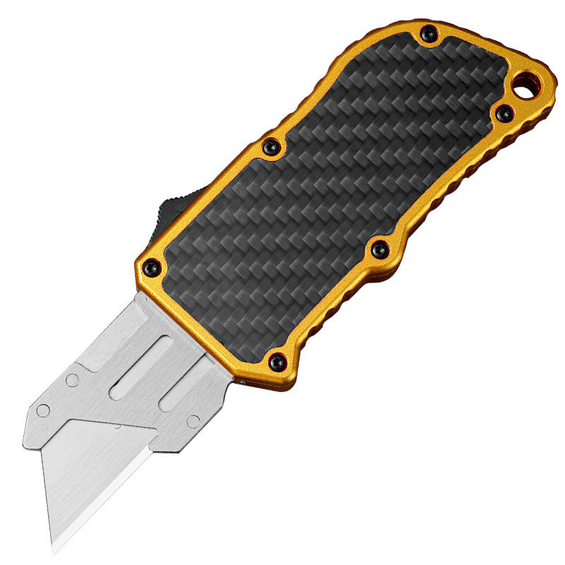 Caressolove Automatic Utility Knife, Blue Auto Retractable Box Cutter, Switch Blades Knife Push Button, Razor Blade Knife with 5PCS Blades