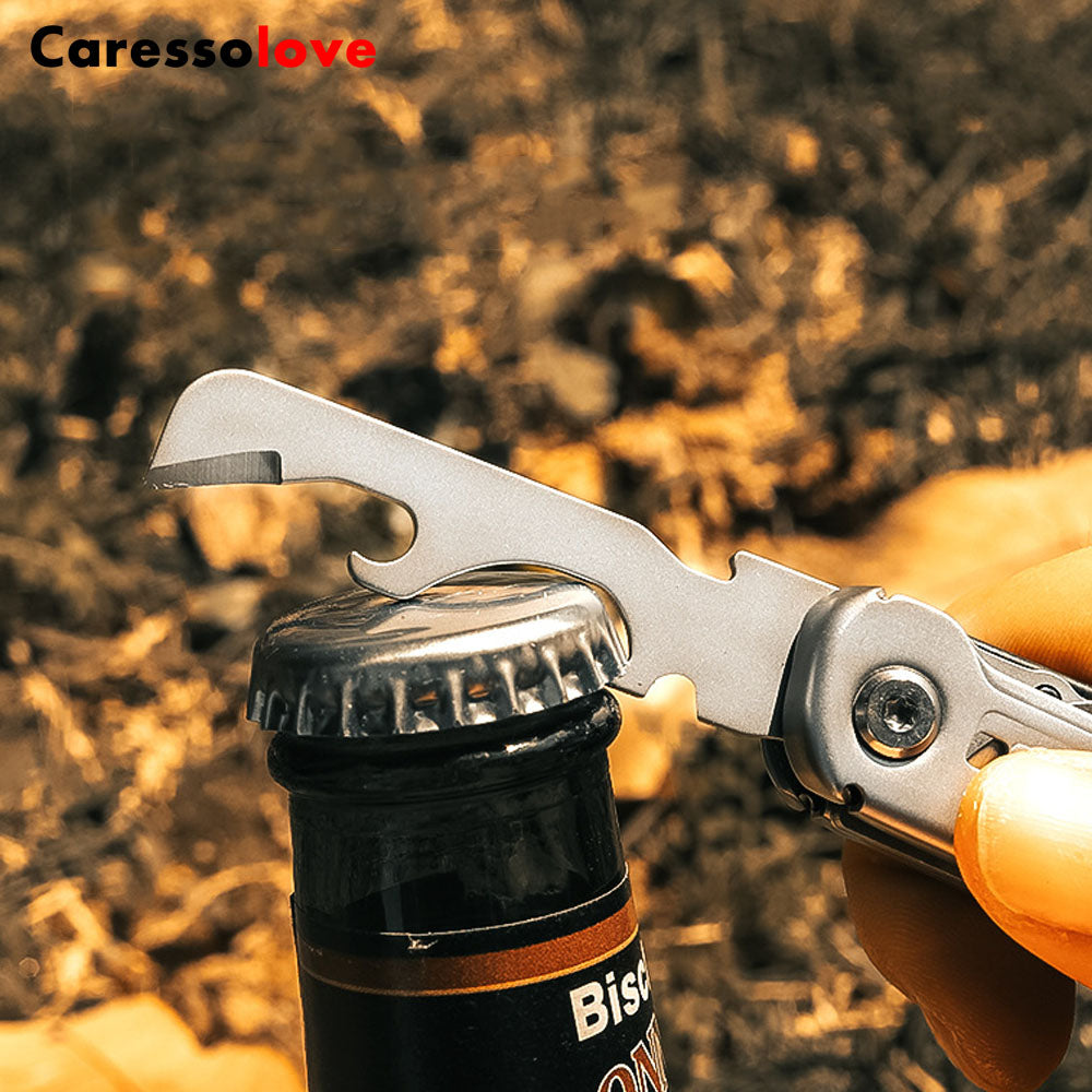 Caressolove 9-in-1 Multitool Pocket Knife With Clip, EDC Multi Tool Folding Knife for Camping Hiking Fishing, Multifunctional Outdoor Knife Saw Scissors Bottle Opener Glass Breaker, Survival Gear for Men