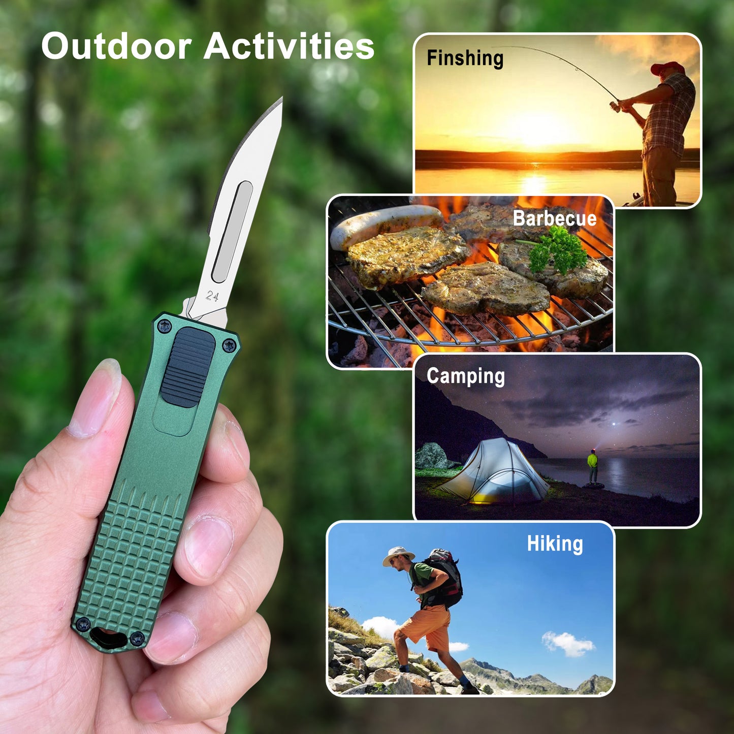 Auto Retractable Utility Knife, Automatic Scalpel Knife Double Action with 10PCS #24 Replaceable Blades, Small Cutting Tool For Arts Crafts DIY Projects