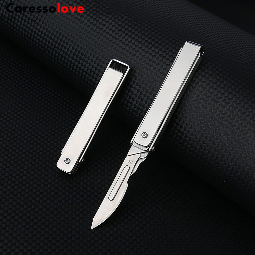 Caressolove Stainless Steel Pocket Folding Utility Knife, EDC Utility Surgical Knives With 10 Replaceable Blades
