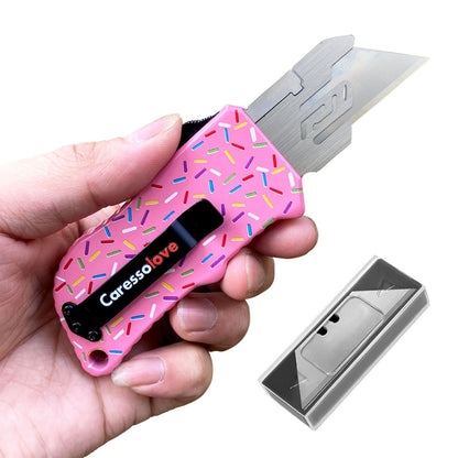 Caressolove Pink Automatic Utility Knife, Safety Heavy Duty Auto Retractable Box Cutter, Replaceable Razor Blade Knives