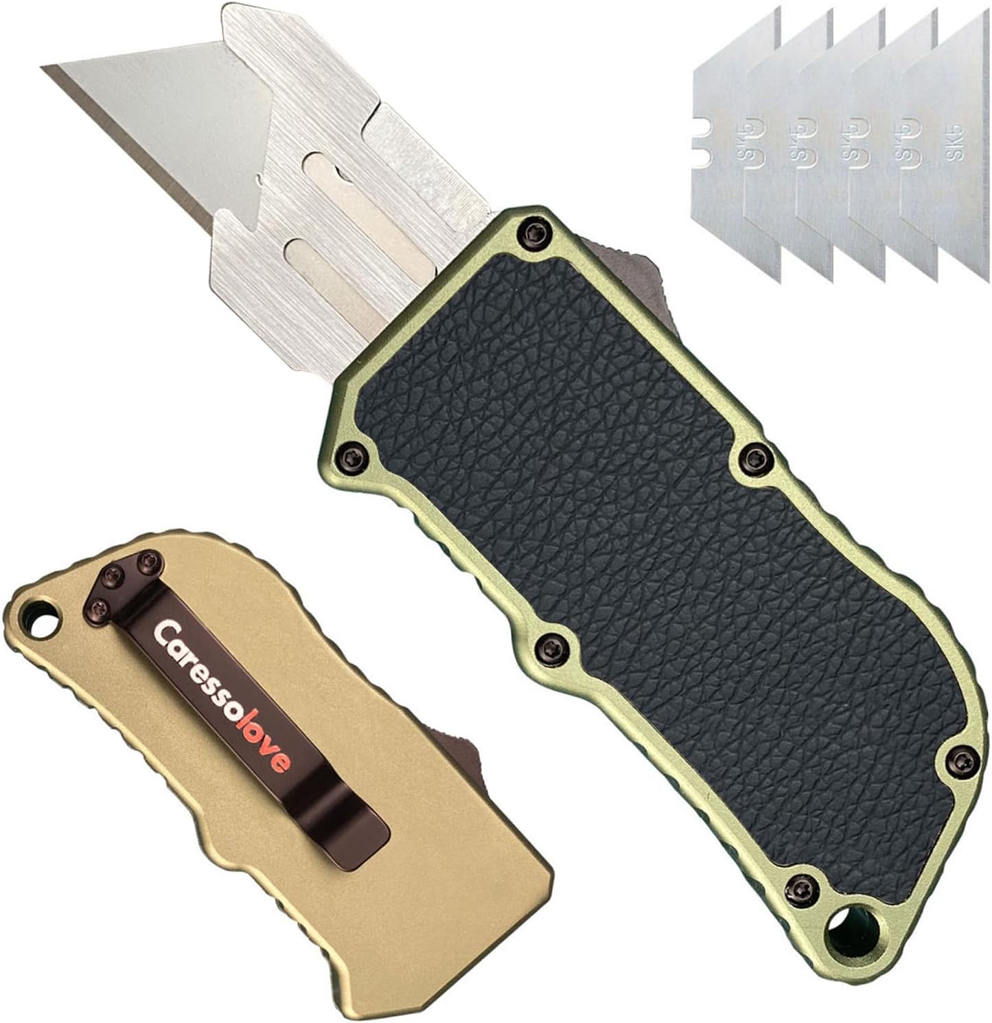 Caressolove Pink Automatic Utility Knife, Safety Heavy Duty Auto Retractable Box Cutter, Replaceable Razor Blade Knives