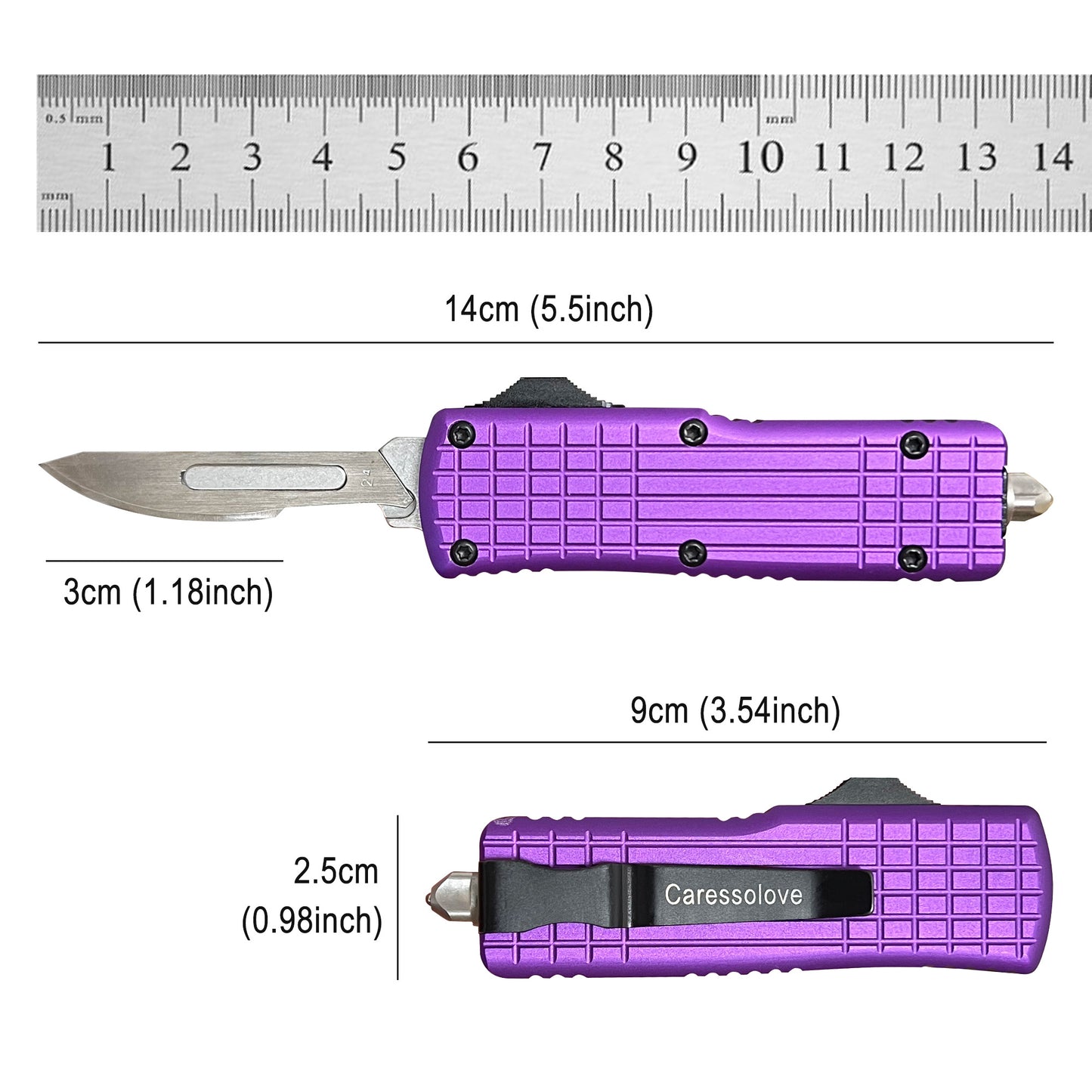 Caressolove Automatic Scalpel Knife, Safety Auto Knife Push Button, EDC Double Action Razor Blade Utility Knife, With 10pcs #24 Replaceable Blade Self Retractable Pocket Knives For Men and Women
