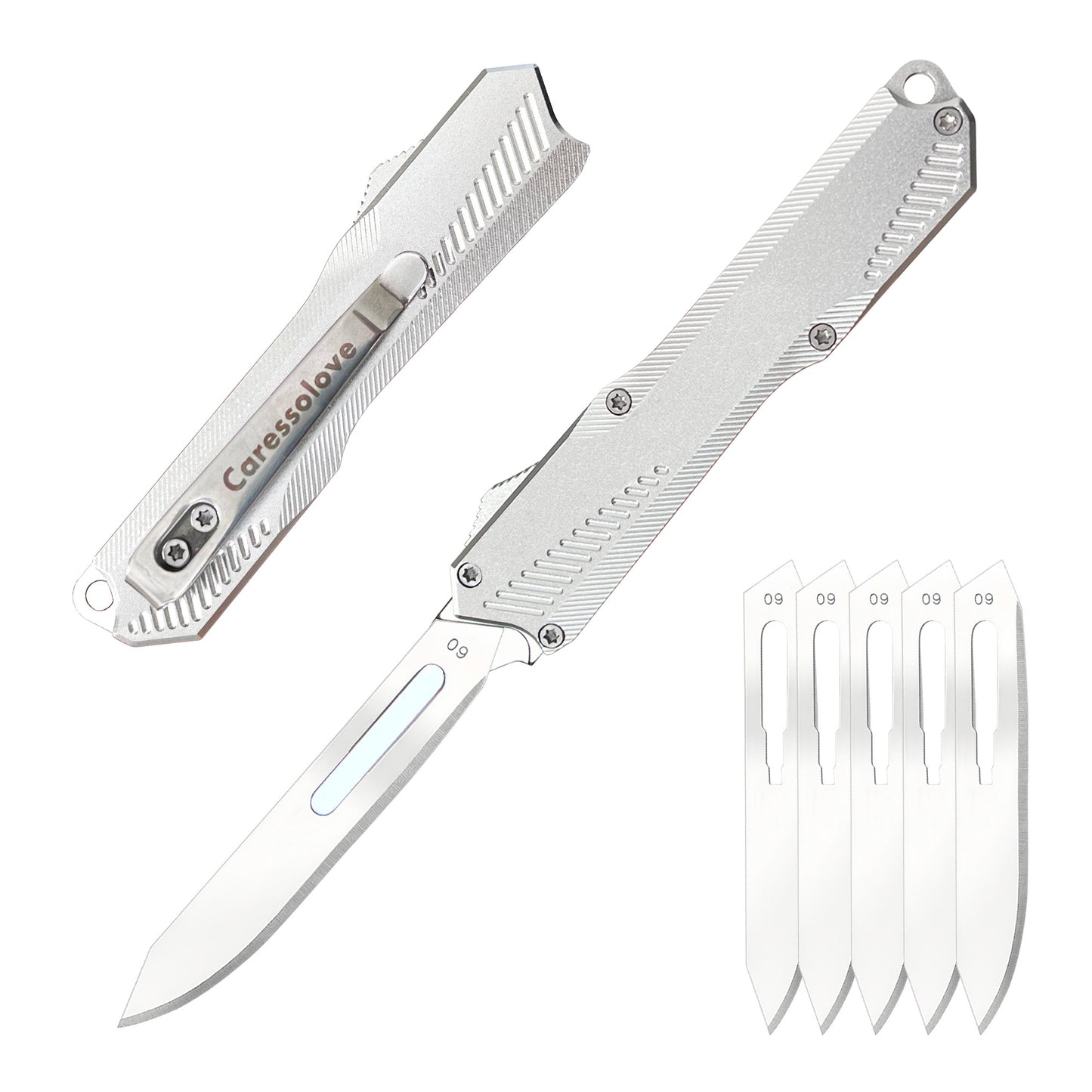 Automatic Scalpel Pocket Knife, Small Auto Retractable Knife Push Button, 5PCS #60 Mini Razor Blades Utility Knife, EDC Replaceable Blade Box Cutter with Clip