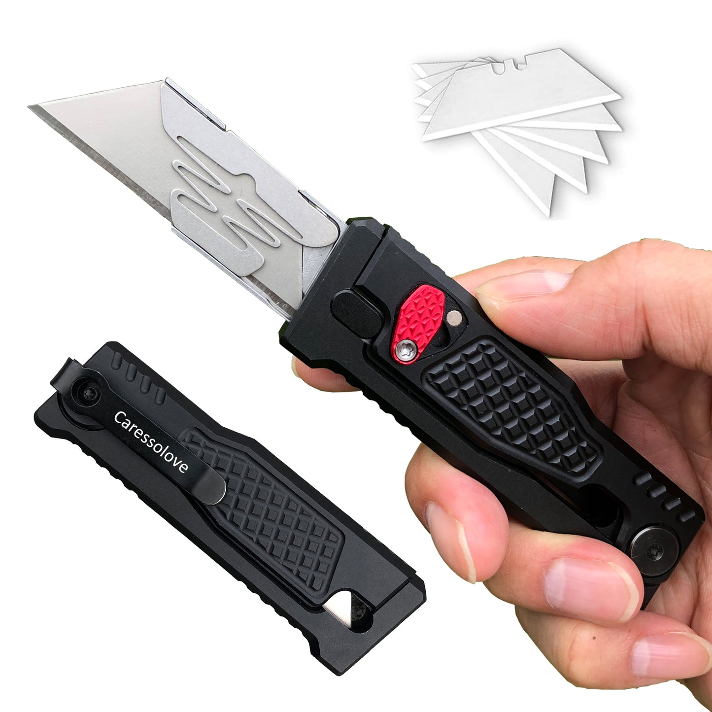 Pocket Utility Knife, Green Retractable Utility Knives, EDC Box Cutter Retractable Pocket Knife with 5PCS Razor Blades, Safty Heavy Duty Box Cutter with Clip