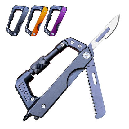 Caressolove EDC Carabiner For Men, 6-In-1 Outdoor Multitool Carabiner Pocket Knife, Multifunctional Survival Keychain With Saw, Screwdriver, Window Breaker, Tactical Gear for Camping Hiking