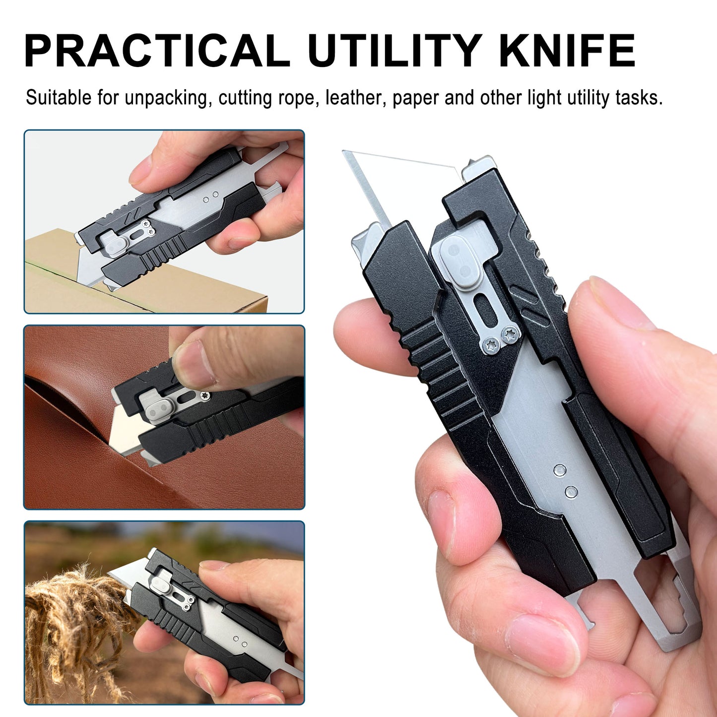 Caressolove 9-in-1 Mini Utility Knife Multitool For Household and Outdoor, Multipurpose Keychain EDC Pocket Knife, Small Replaceable Razor Blade Box Cutter With Clip and 10PCS SK5 Blades