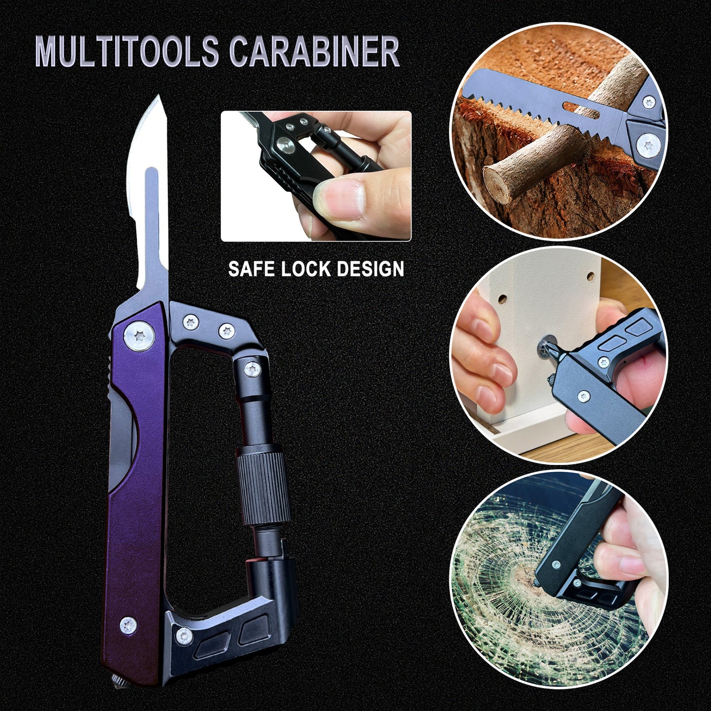 Caressolove EDC Carabiner For Men, 6-In-1 Outdoor Multitool Carabiner Pocket Knife, Multifunctional Survival Keychain With Saw, Screwdriver, Window Breaker, Tactical Gear for Camping Hiking