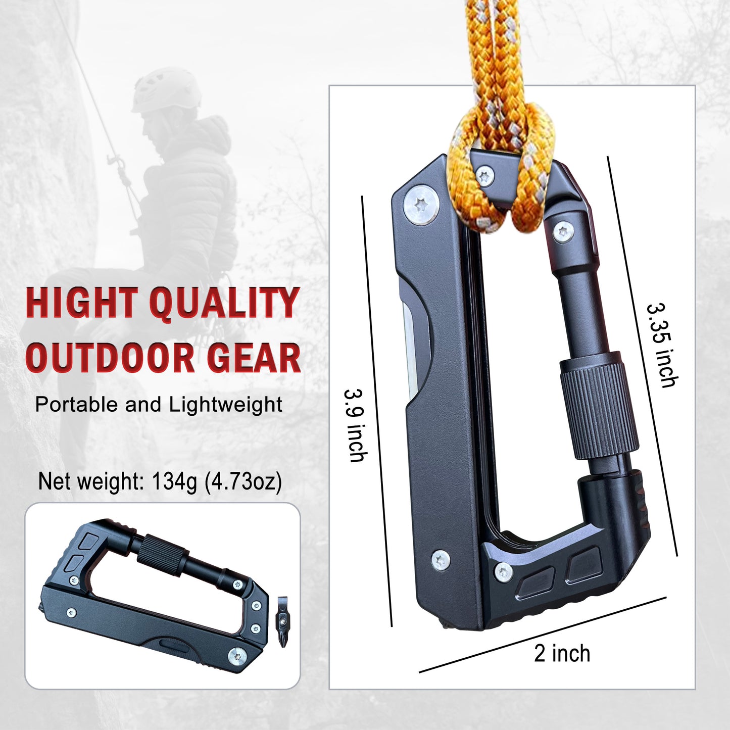 Caressolove EDC Carabiner For Men, 6-In-1 Outdoor Multitool Carabiner Pocket Knife, Multifunctional Survival Keychain With Saw, Screwdriver, Window Breaker, Tactical Gear for Camping Hiking