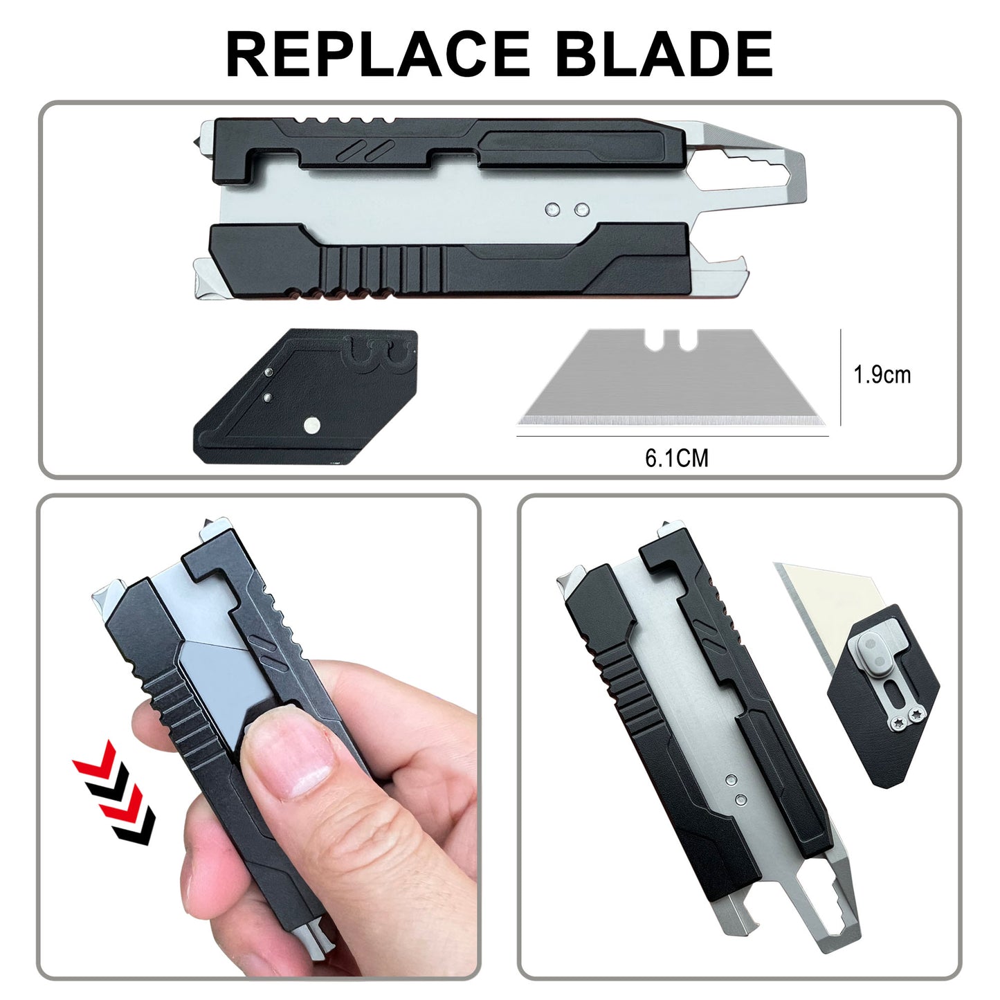 Caressolove 9-in-1 Mini Utility Knife Multitool For Household and Outdoor, Multipurpose Keychain EDC Pocket Knife, Small Replaceable Razor Blade Box Cutter With Clip and 10PCS SK5 Blades