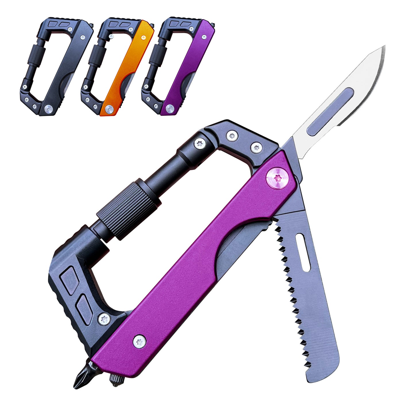 Caressolove EDC Carabiner For Men, 6-In-1 Outdoor Multitool Carabiner Pocket Knife, Multifunctional Survival Keychain With Saw, Screwdriver, Window Breaker, Tactical Gear for Camping Hiking