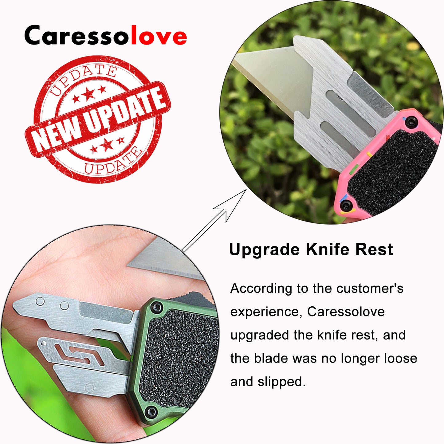 Caressolove Pink Automatic Utility Knife, Safety Heavy Duty Auto Retractable Box Cutter, Replaceable Razor Blade Knives