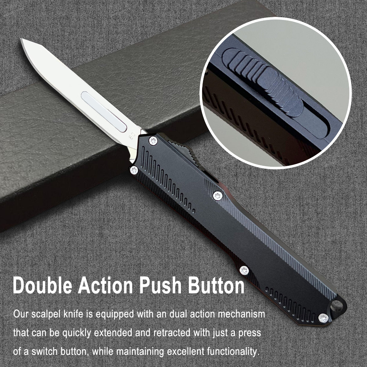 Automatic Scalpel Pocket Knife, Small Auto Retractable Knife Push Button, 5PCS #60 Mini Razor Blades Utility Knife, EDC Replaceable Blade Box Cutter with Clip