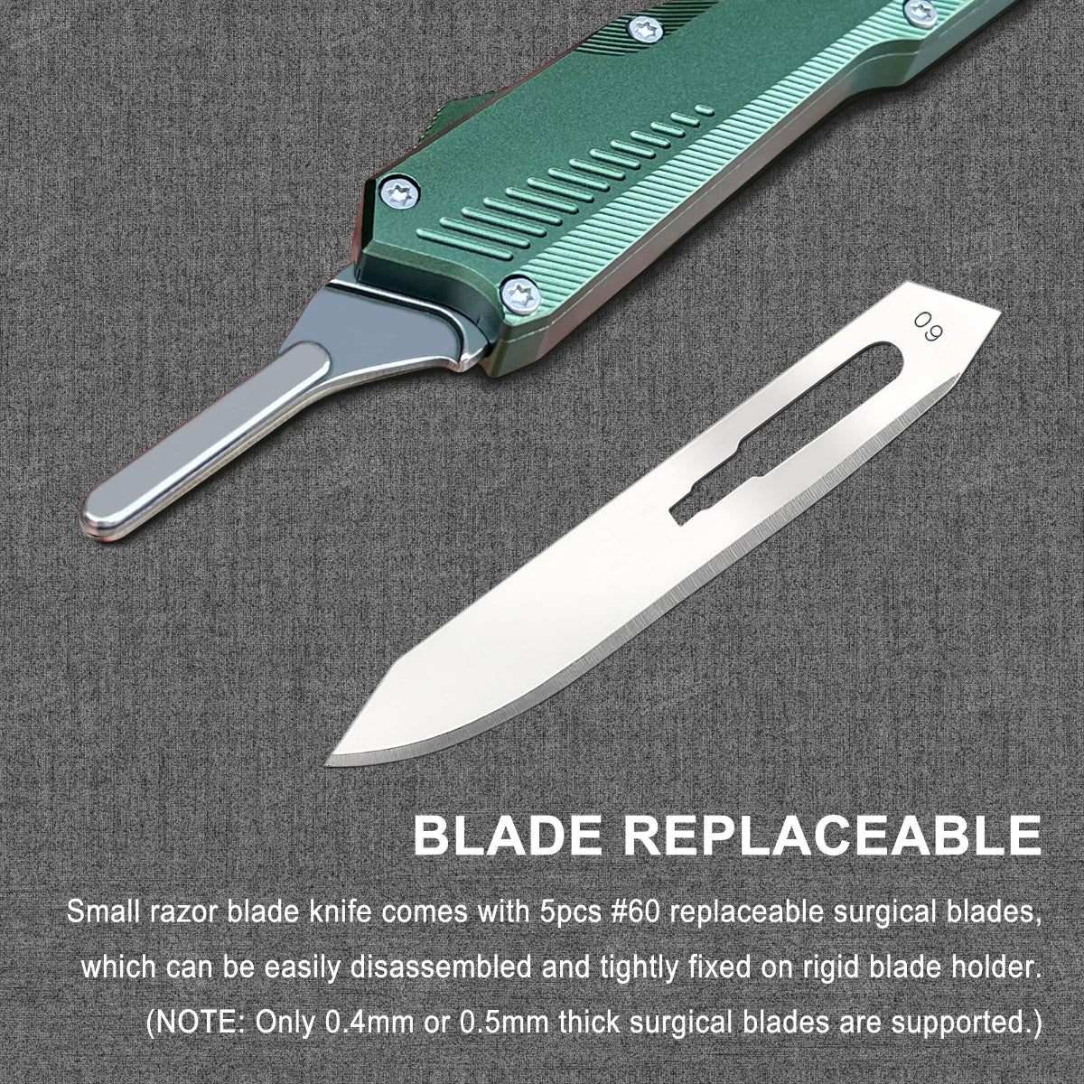 Automatic Scalpel Pocket Knife, Small Auto Retractable Knife Push Button, 5PCS #60 Mini Razor Blades Utility Knife, EDC Replaceable Blade Box Cutter with Clip