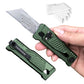 Pocket Utility Knife, Green Retractable Utility Knives, EDC Box Cutter Retractable Pocket Knife with 5PCS Razor Blades, Safty Heavy Duty Box Cutter with Clip