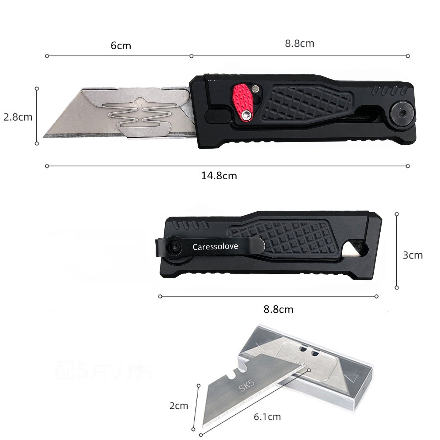 Pocket Utility Knife, Green Retractable Utility Knives, EDC Box Cutter Retractable Pocket Knife with 5PCS Razor Blades, Safty Heavy Duty Box Cutter with Clip