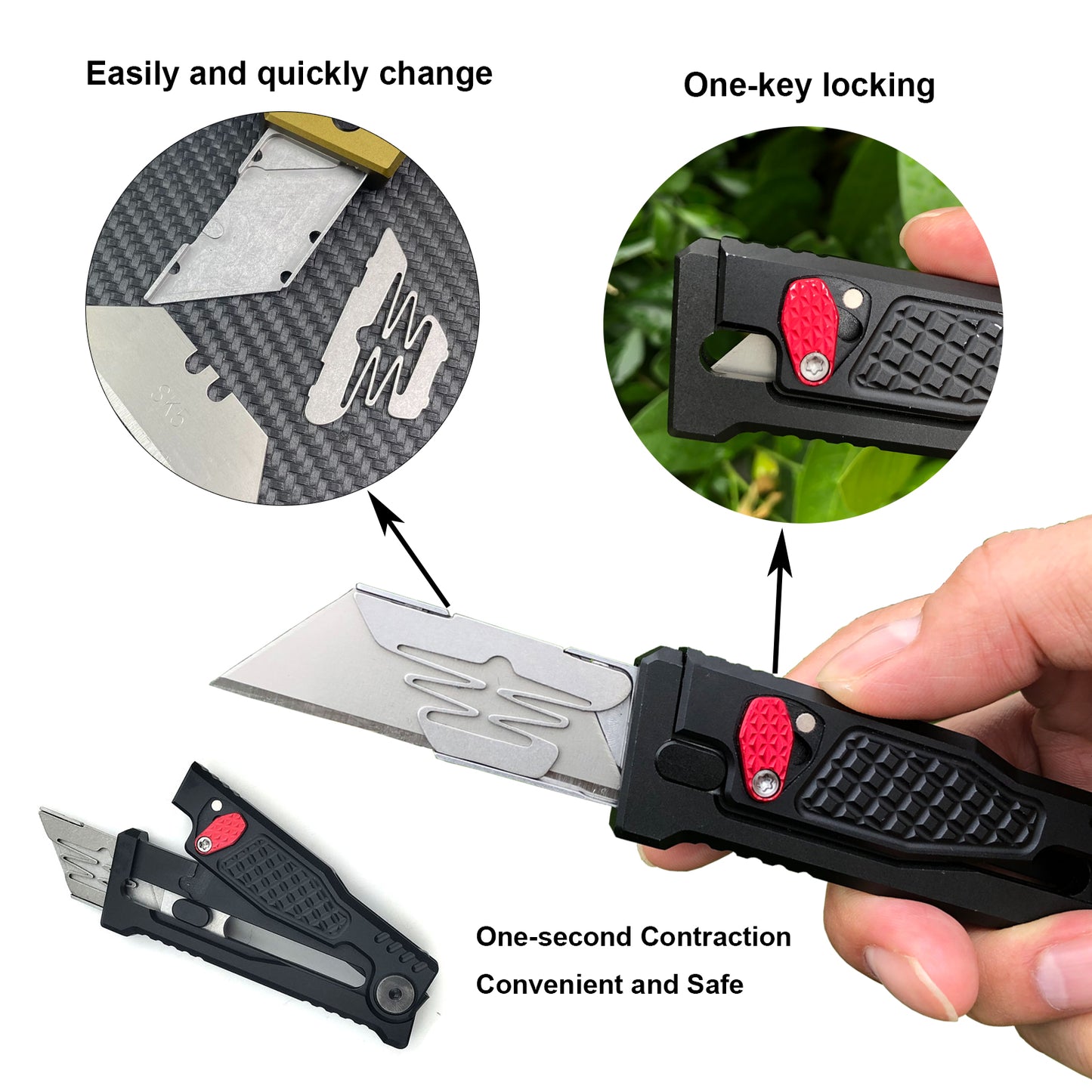 Pocket Utility Knife, Green Retractable Utility Knives, EDC Box Cutter Retractable Pocket Knife with 5PCS Razor Blades, Safty Heavy Duty Box Cutter with Clip