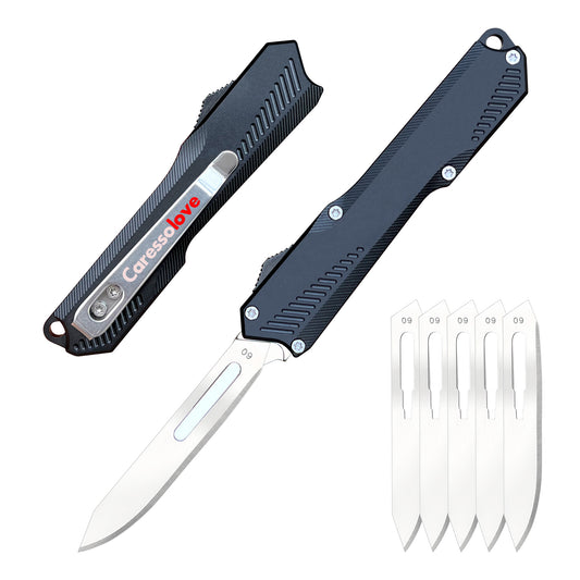 Automatic Scalpel Pocket Knife, Small Auto Retractable Knife Push Button, 5PCS #60 Mini Razor Blades Utility Knife, EDC Replaceable Blade Box Cutter with Clip