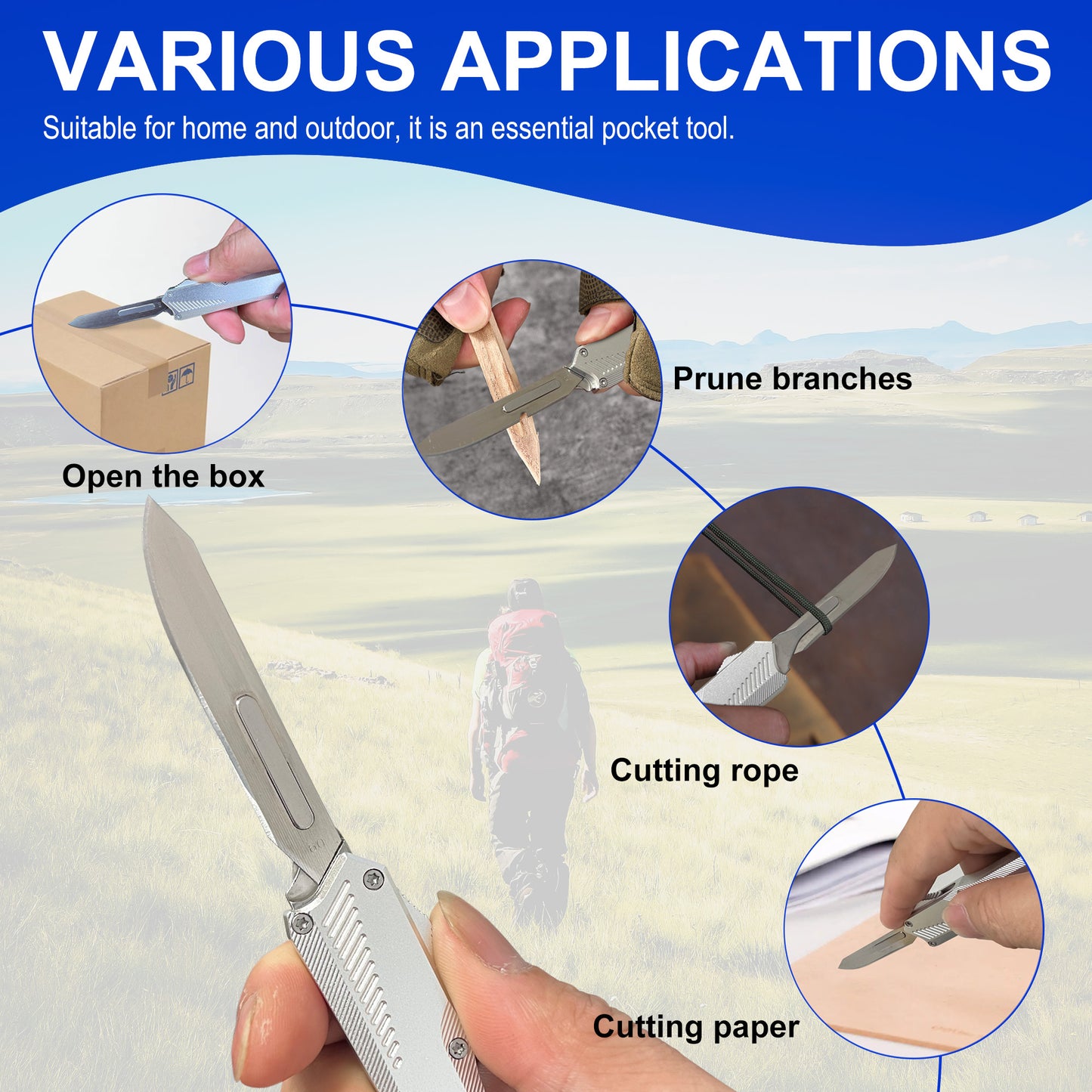 Automatic Scalpel Pocket Knife, Small Auto Retractable Knife Push Button, 5PCS #60 Mini Razor Blades Utility Knife, EDC Replaceable Blade Box Cutter with Clip
