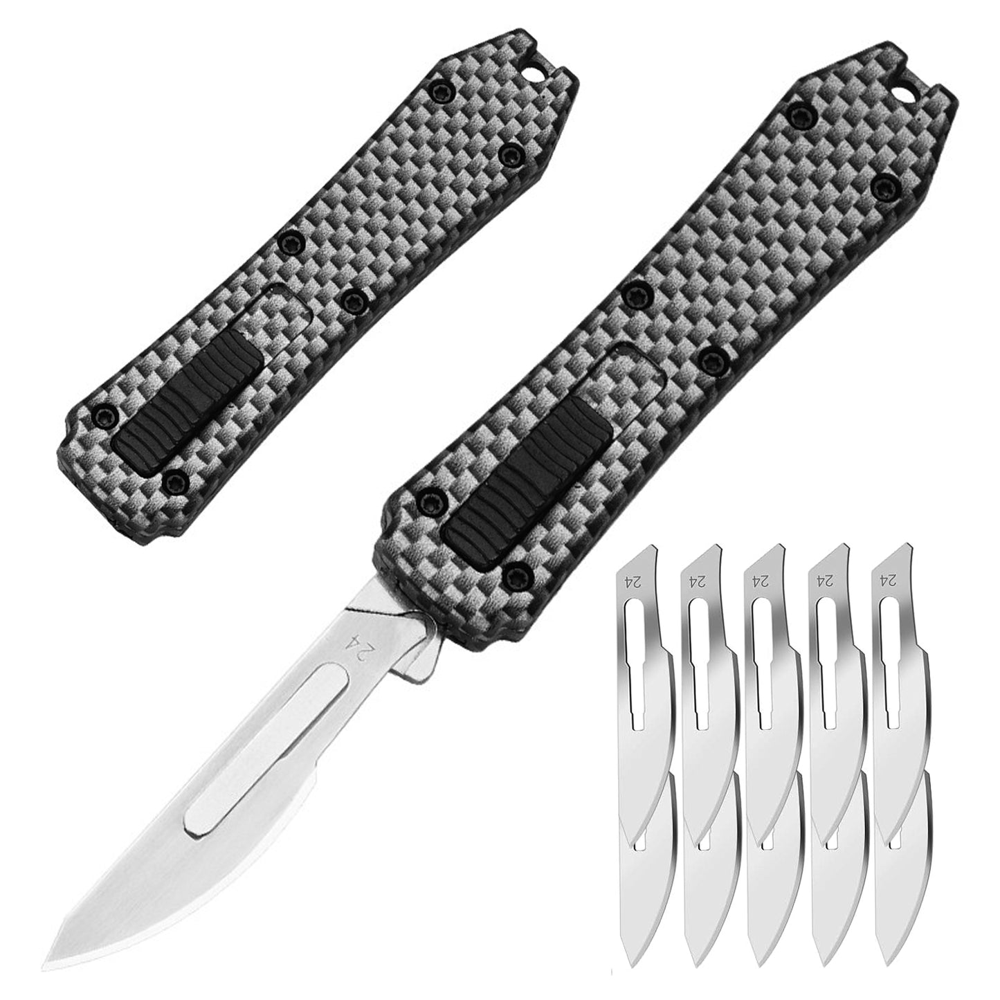 Caressolove Automatic Utility Knife, Auto Box Cutter with 10PCS Scalpel Blades, Retractable Razor Blades Pocket Knife