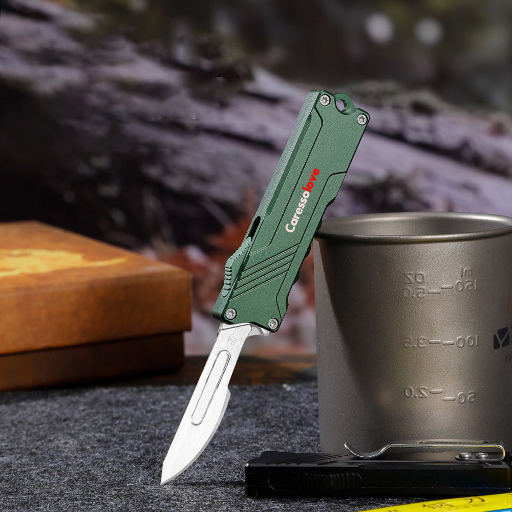 Caressolove EDC Retractable Scalpel Knife, All Metal Automatic Utility Knife Box Cutter for Cartons, Cardboard, Leather and Paper, with 10PCS #24 Blades