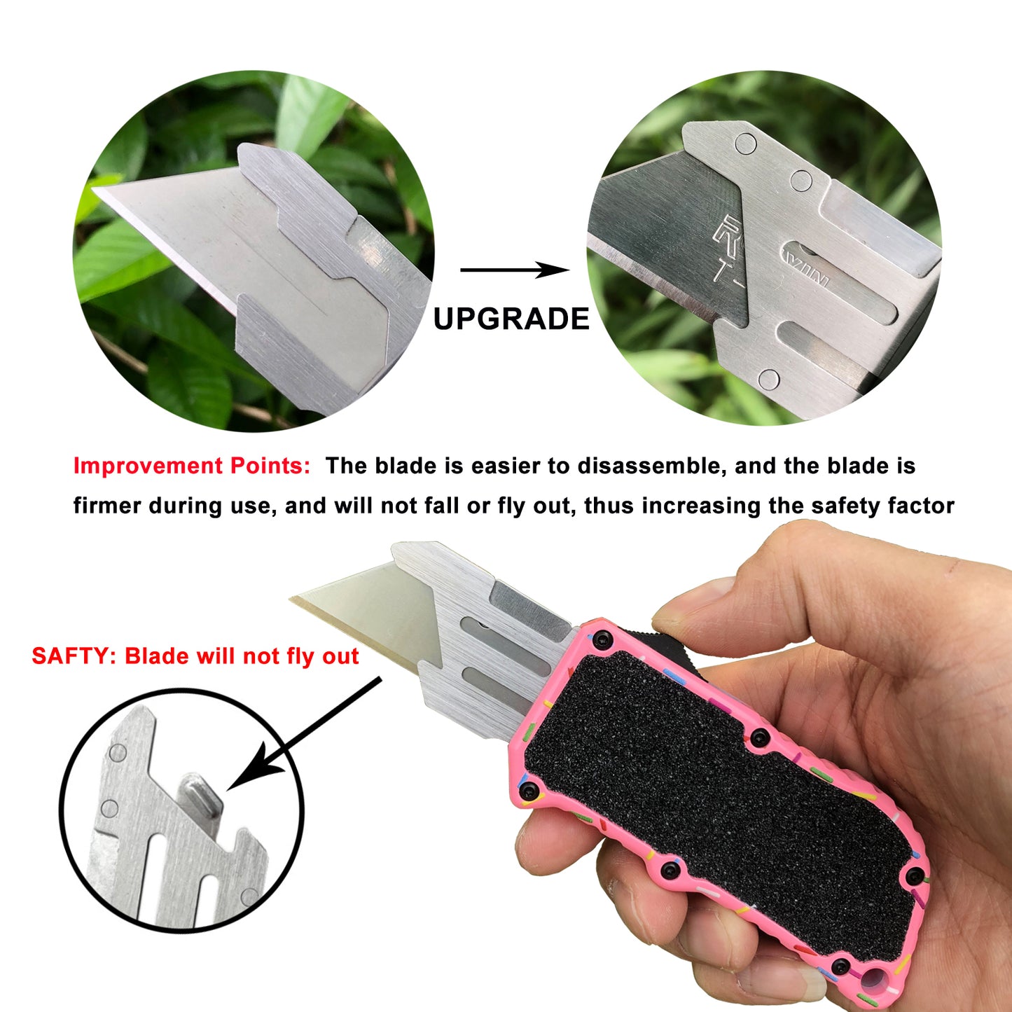 Caressolove Pink Automatic Utility Knife, Safety Heavy Duty Auto Retractable Box Cutter, Replaceable Razor Blade Knives